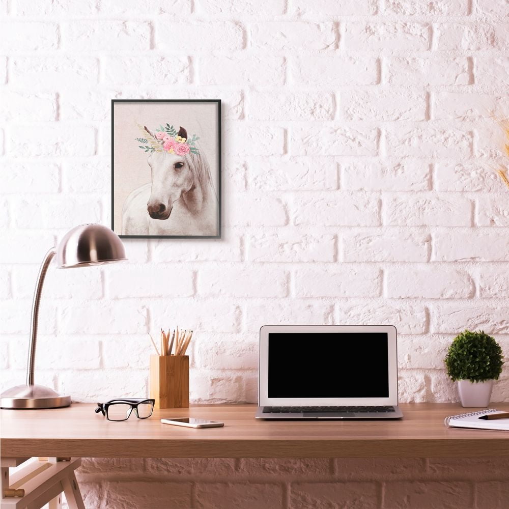 Stupell Industries Unicorn Portrait Pink Fantasy Animal Painting Graphic Art Black Framed Art Print Wall Art, 16x20, by Ziwei Li
