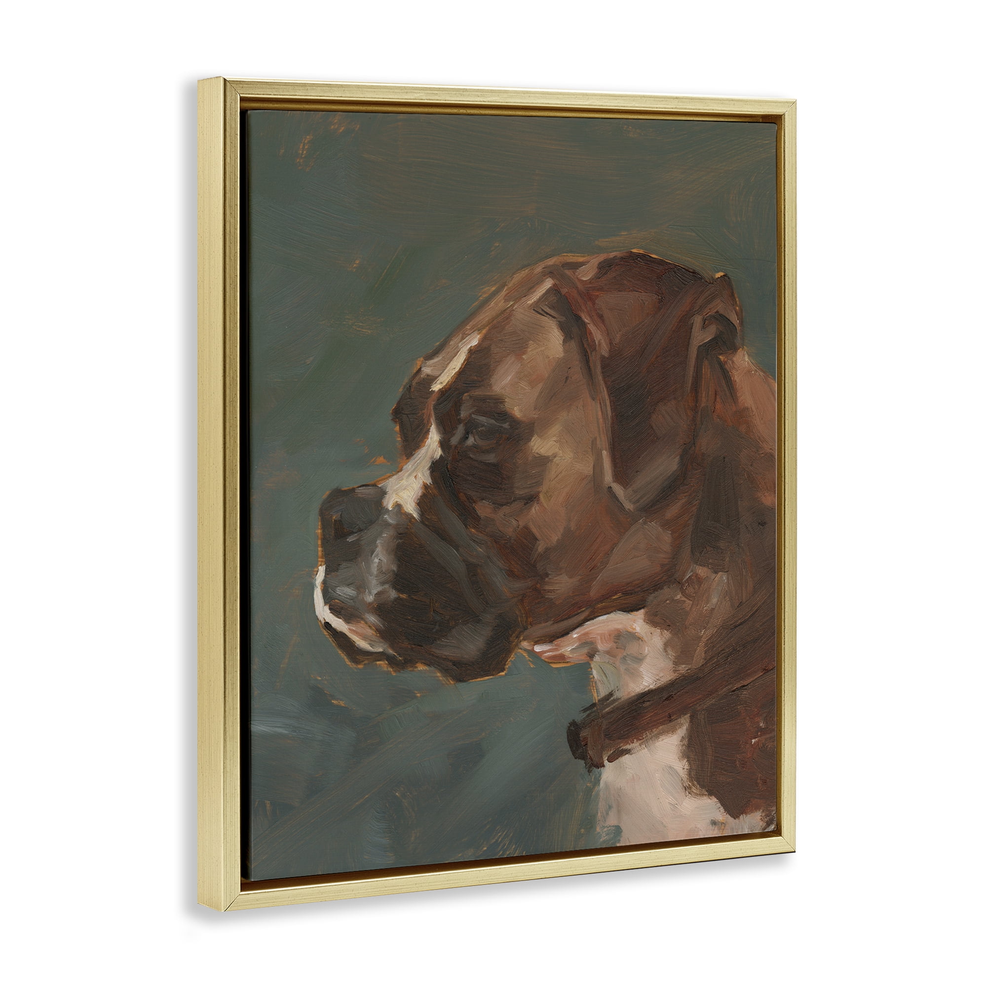 Stupell Industries Bulldog Gazing Portrait Animals & Insects Painting Gold Floater Framed Canvas Art Print Wall Art, 25 x 31