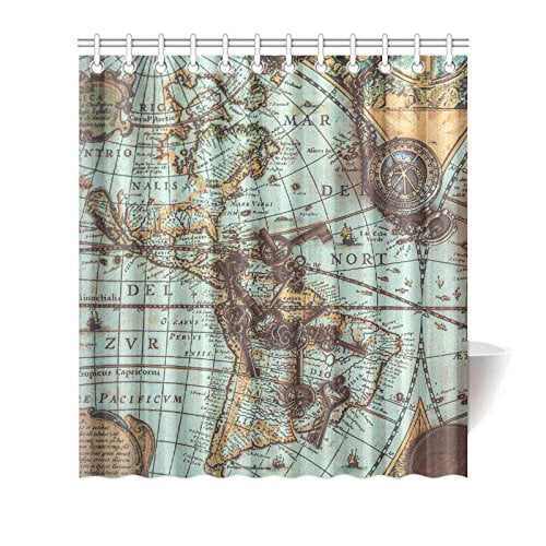 Details about   Vintage US State Map Shower Curtain Bathroom Decor Fabric 12hooks 71in 