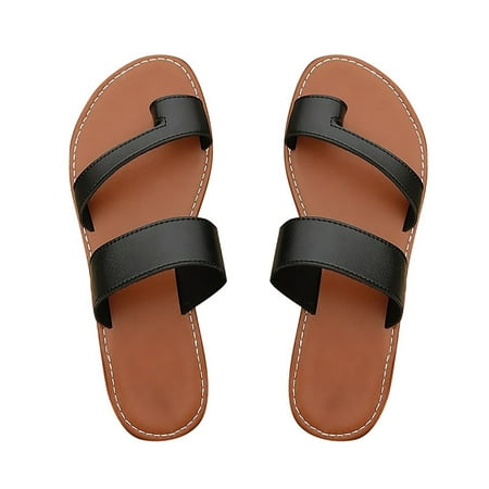 NOKIO Women s Summer Toe Set Fashionable And Comfortable Flat Heel Sandals And Slippers Women s Leather Flat Flip Flops Fashion Thong Slide Sandals Summer Non Slip Slip-On Beach Slippers