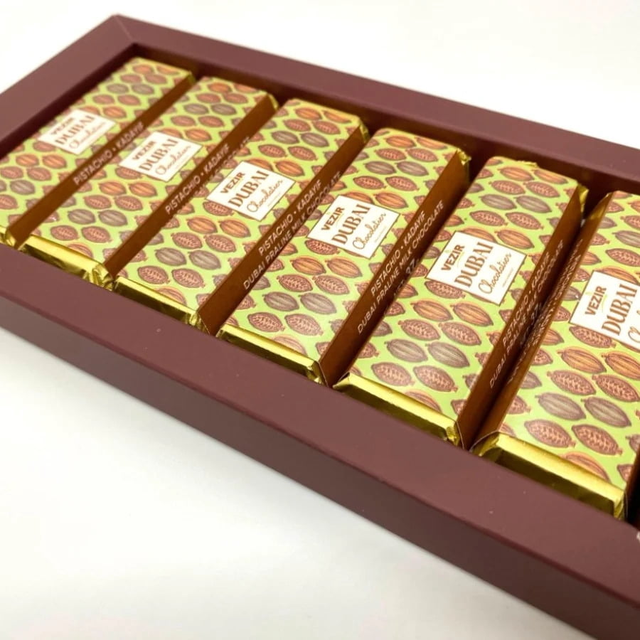 Pistachio Praline Dubai Chocolate Bar – Crispy & Nutty Delight 37gr (6pcs)