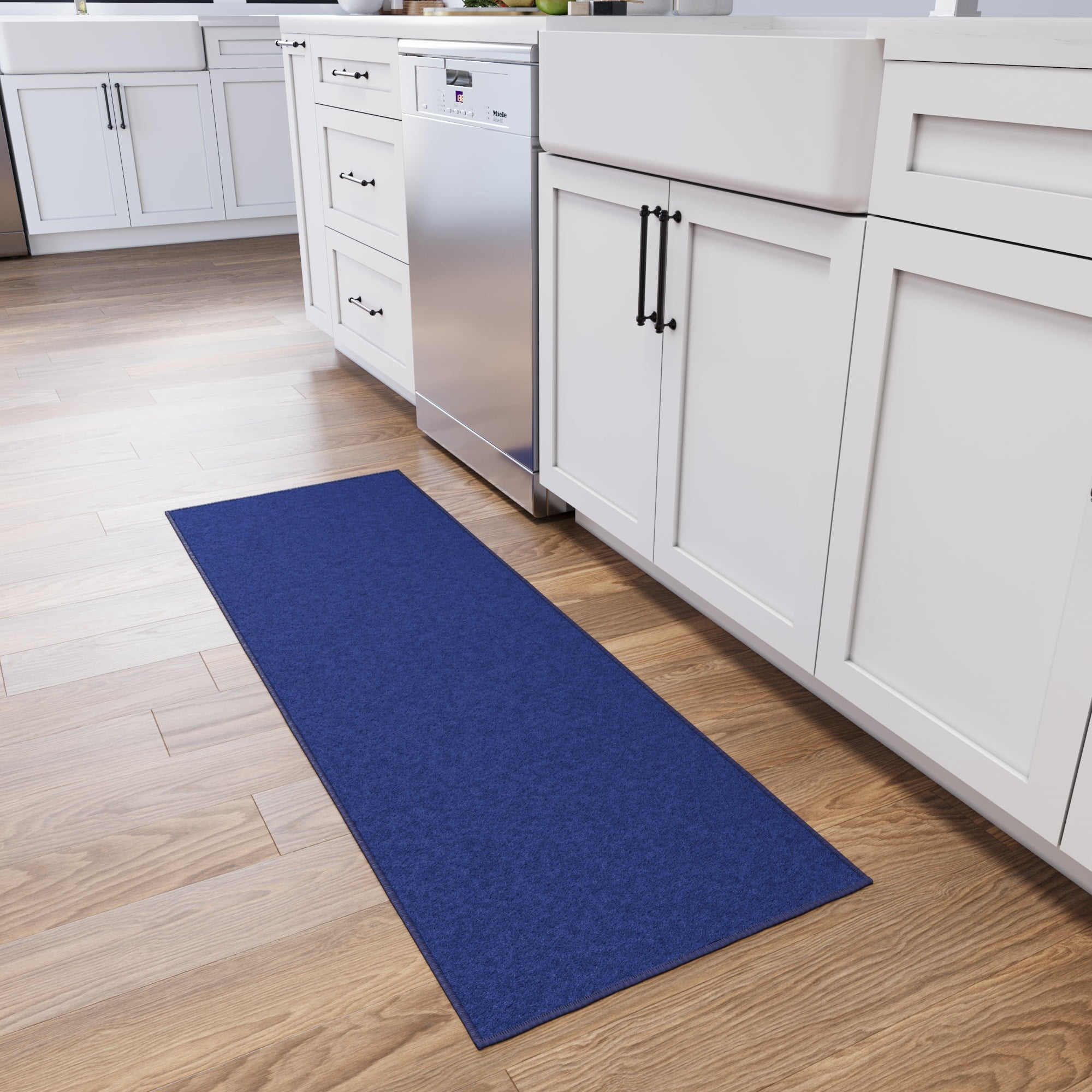 Ottomanson Solid Bathroom Runner Rug 20" x 59" - Non Slip Low Pile Carpet, Navy