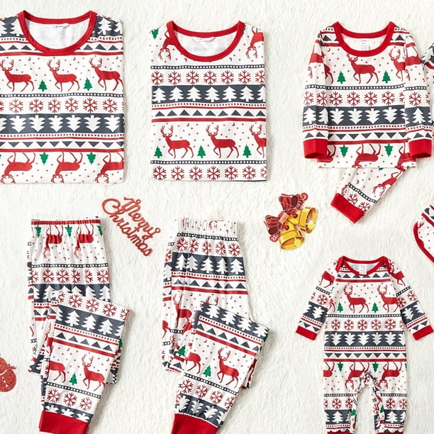 PatPat Christmas All Over Reindeer Print Conjuntos De Pijamas De Manga Larga A Juego Para La Familia (resistente A Las Llamas), Ropa De Salón Para Hombres, Mujeres Y Bebés