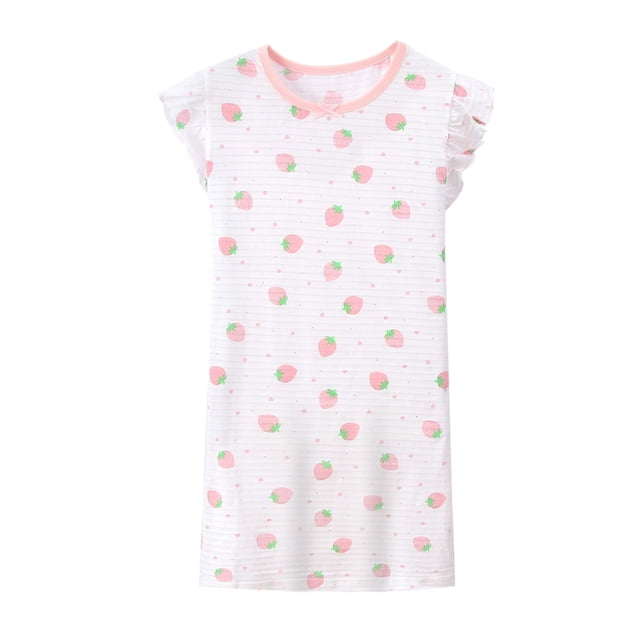 Robe de Nuit Fille Tout-Petit Été Robe Douce à Manches Courtes pour Tout-Petit 3-14 Ans