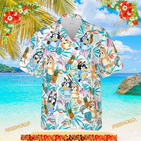 Bluey Family 3D Hawaiian Shirt, Blueydad Tropical Shirt