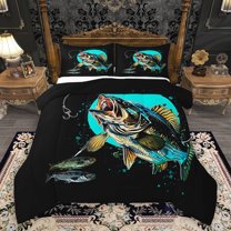 Homewish Cartoon Pike Fish Bedding Comforter Set, Rustic Hunting and Fishing Twin Comforter Sets, Farmhouse Animal Reversible Bedding Set, Super Cozy Room Decor, 2-Piece