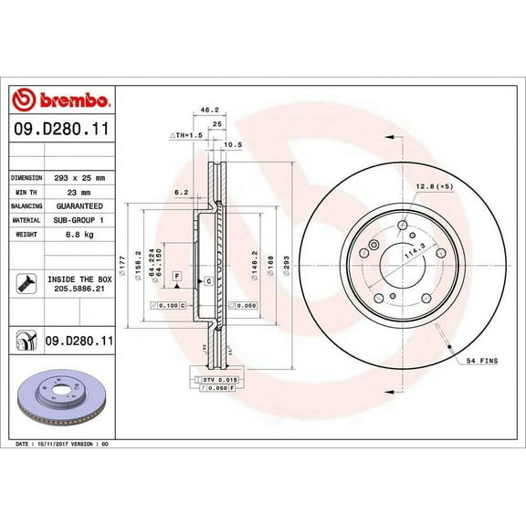 Brembo 09.D280.11 Premium UV Coated OE Equivalent Rotor