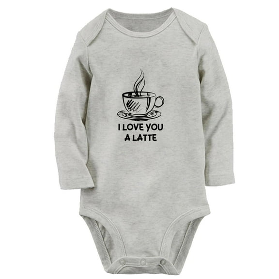 iDzn I Love You A Latte Funny Rompers, Newborn Baby Unisex Bodysuits, Infant Jumpsuits, Toddler Kids Long Sleeve Oufits (Gray, 0-6 Months)