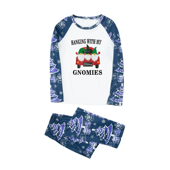 Wolfast Christmas Women Printed Blouse Round-Neck Tops+Pants Family Matching Pajamas Set,L,Blue