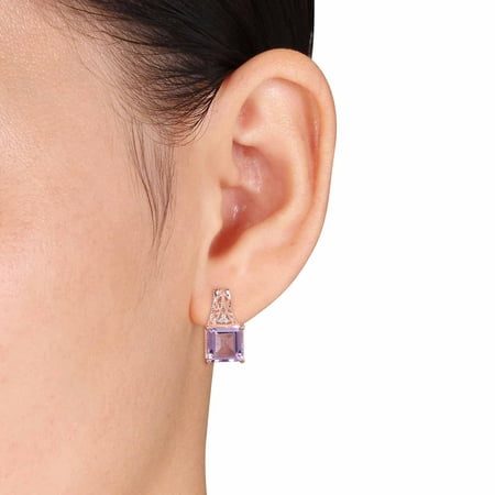 4-1/2 Carat T.G.W. Rose de France and Diamond-Accent Pink Rhodium-Plated Sterling Silver Stud Earrings