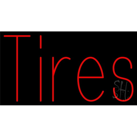 Red Tires LED Neon Sign 20 x 37 - inches, Clear Edge Cut Acrylic Backing, with Dimmer - Bright and Premium built indoor LED Neon Sign for automotive store, and mall.