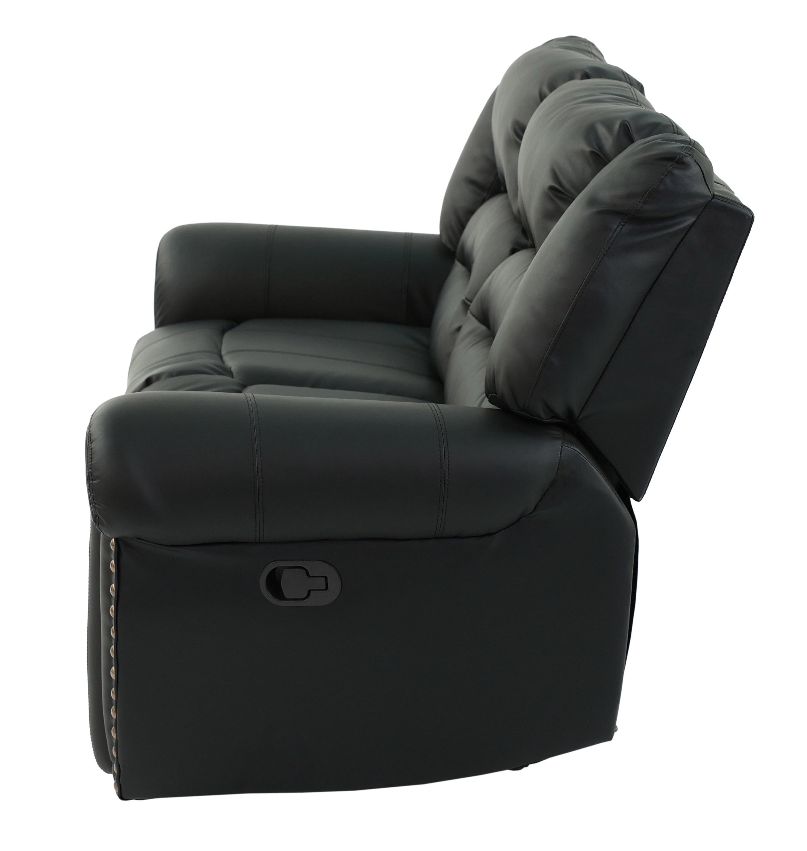 Poundex Faux Leather Manual Motion Recliner Loveseat in Black