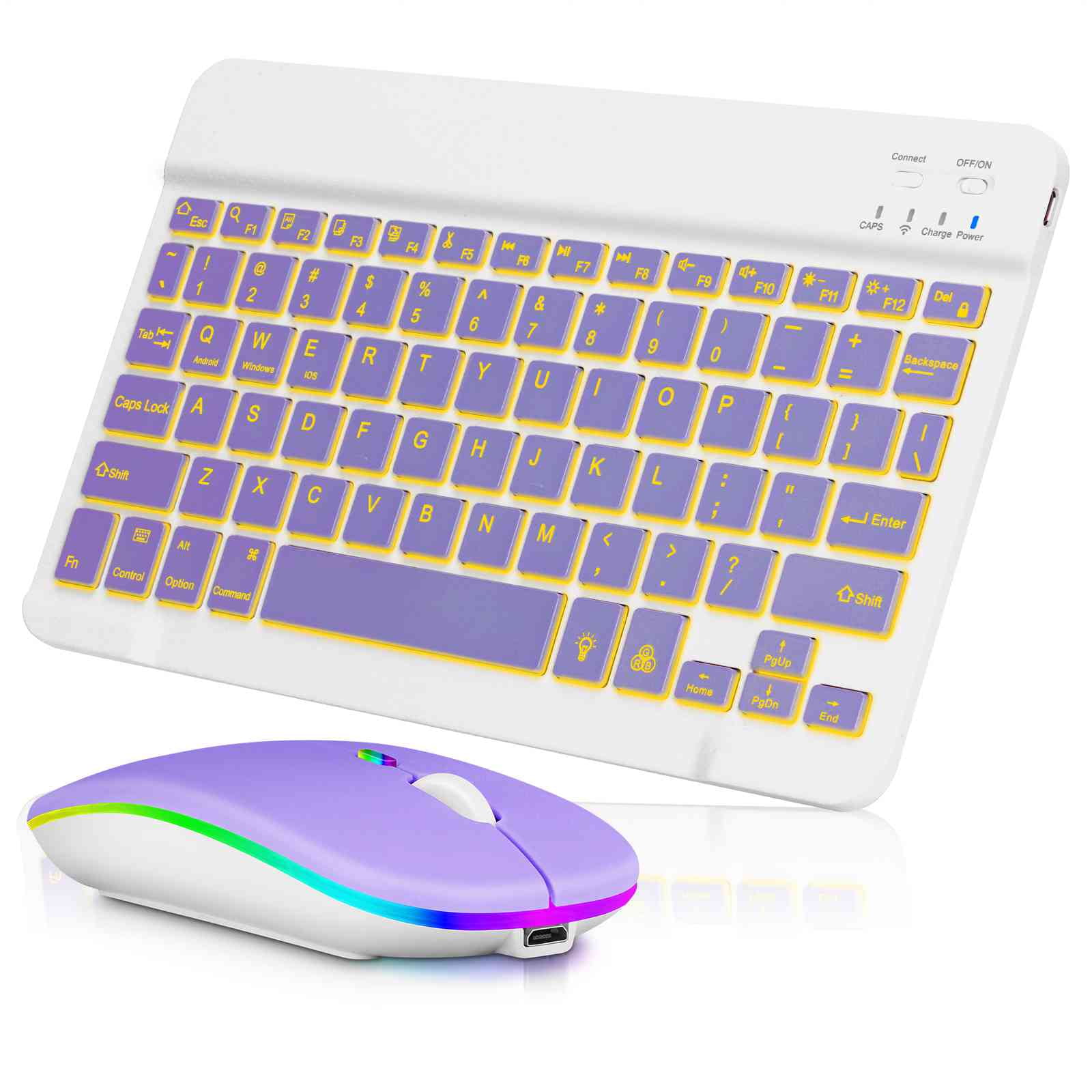 UX030 Lightweight Keyboard and Mouse with Background RGB Light, Multi  Device slim Rechargeable Keyboard Bluetooth  and  Stable  Connection Keyboard for iPad, iPhone, Mac, iOS, Android, Windows -  