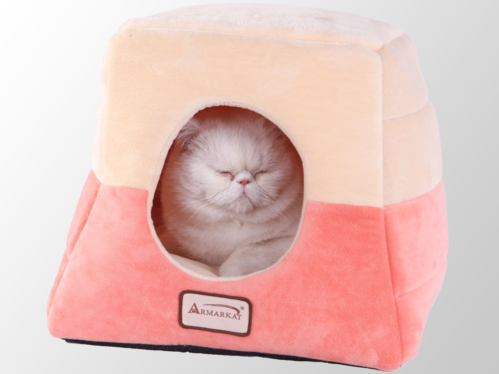 Armarkat Soft Velvet Cat Kitten Pet Hooded House Cave Bed Brown//Beige