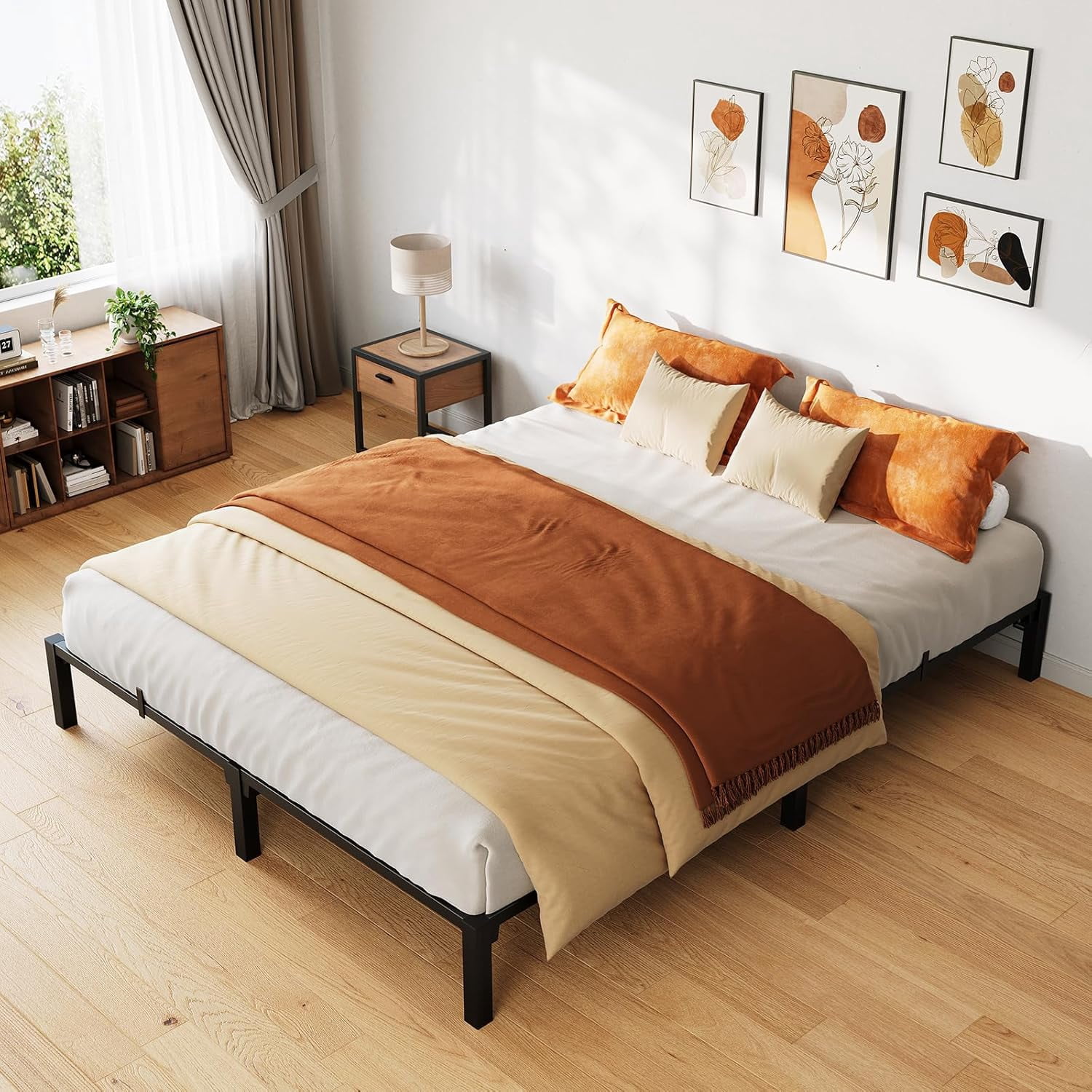 Bed Frame King Size, 10 Inch Metal Platform, No Screws Needed, No Box Spring Needed, Heavy Duty, 800 Lbs Capacity, Tool-Free Assembly with Reinforced Iron Slats & Legs