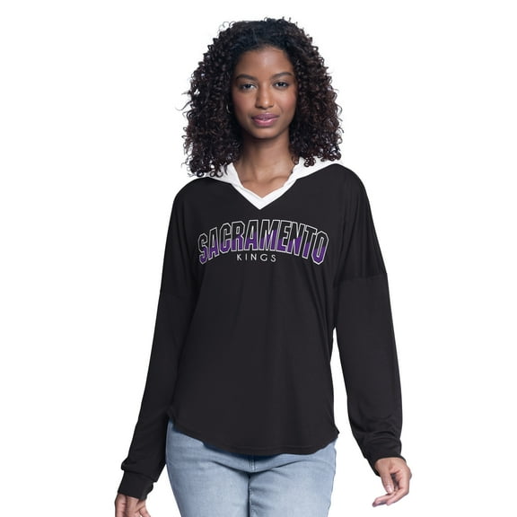 Women's G-III 4Her by Carl Banks Black Sacramento Kings Bench Player Oversized Long Sleeve Hooded Top