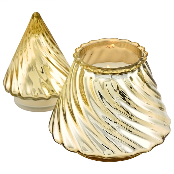Better Homes & Gardens 1-Wick Glass Christmas Tree Candle, Toffee and Teak, 8 oz