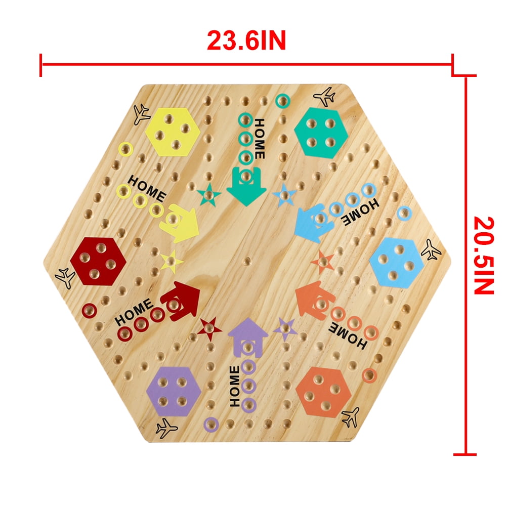 Extra Large 23.6 Inches Wahoo Marble Board Game 4 and 6 Players 2 Sided Painted Thicken Wood Board Perfect Game for Family Friends Party