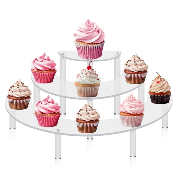 Cupcake Stand Acrylic Risers Display Tier Stand 3 Tier Clear Pastry Display Holders Half Moon Dessert Stand for Collections 1 Pack