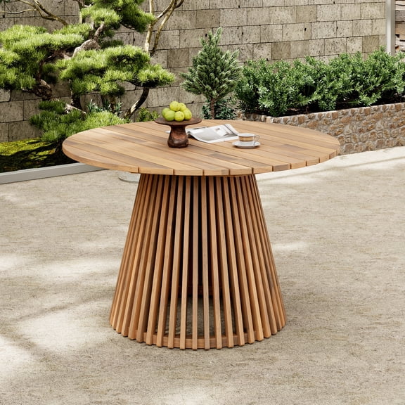 Miekor Furniture Outdoor Acacia Wood Patio Dining Table, 47.25-inch extra-large round dining table,for Backyard, Lawn, Balcony,Light Teak MK1091