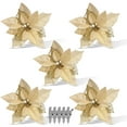 thumbnail image 2 of 5pcs Glitter Artificial Christmas Flowers Xmas Tree Decorations Ornaments Merry Christmas Decorations for Home New Year Gift gold 5PCS, 2 of 9