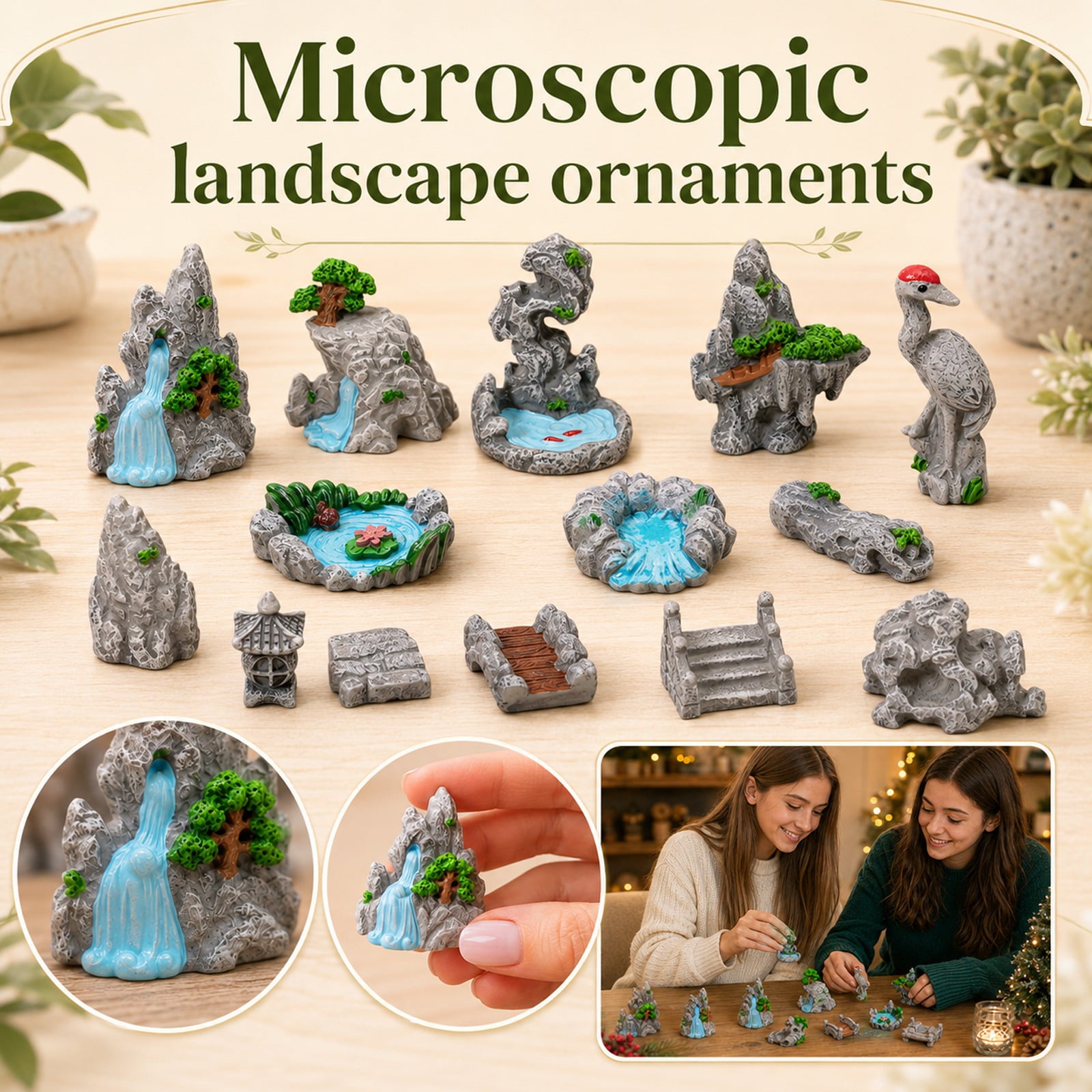 MInHoues 70‑Pack Mini Micro Landscape Rockery Ornaments 5 Pieces for Each Style Resin Mountain Water Garden Accessories Tiny DIY Craft Decor Kit for Fairy Garden Scene Decoration
