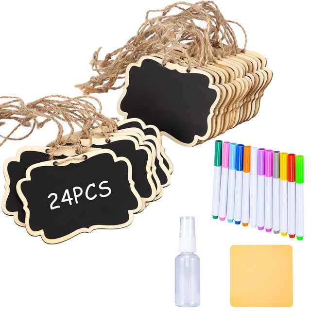Pizarras YZ y LIANGYUAN Mini Wood, reutilizables, 24 unidades, con cuerda