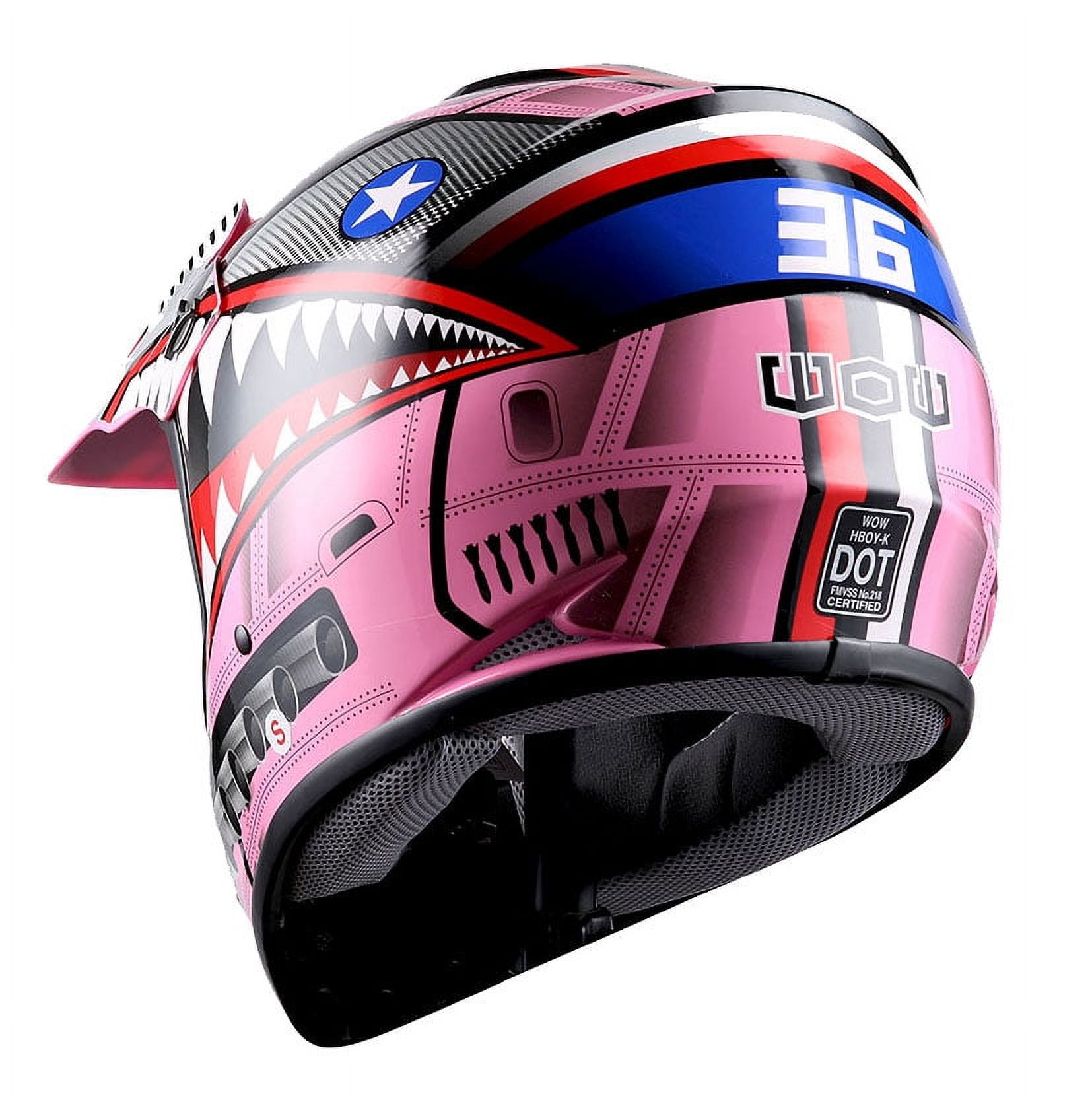WOW Youth Kids Motocross Helmet BMX MX ATV Dirt Bike HBOY-K Monster Shark Pink