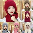 thumbnail image 3 of Casual Women Warm Windproof Knitted Ear Protection Cap Neck Warmer Integrated Cap Scarf Beanie Hat Scarf PINK, 3 of 8