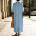 thumbnail image 5 of Women's 2 Piece Sweater Set Knit Bodycon Maxi Dress Open Front Duster Long Cardigan Sets Cozy Lounge Outfits with Open Front Cardigan and Side Pockets Light Blue XXL, 5 of 5