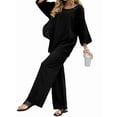 thumbnail image 2 of Women'S Two-Piece Suit Round Neck Basic Top Wide-Leg Pants Suit Black M, 2 of 9