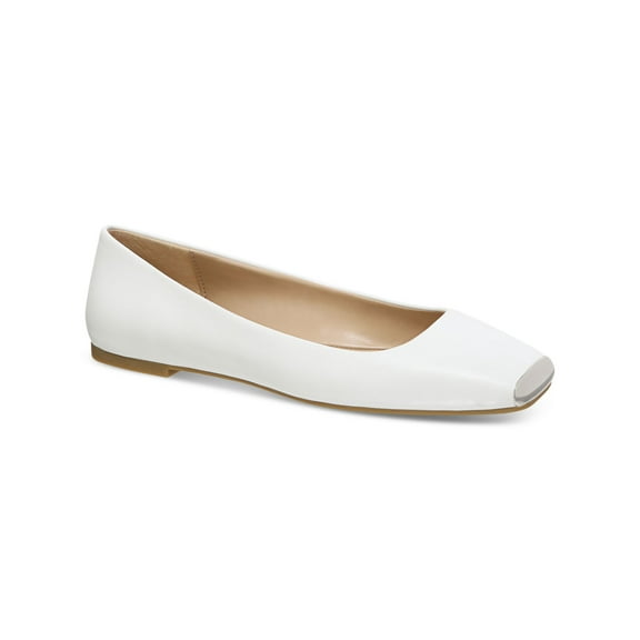 ALFANI Womens White Flexible Sole Padded Metallic Neptoon Square Toe Slip On Flats Shoes 6.5 M