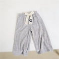 thumbnail image 5 of Girls Ribbed Wide Leg Pants Pinstripe Trousers with Flower Elastic Waist Casual School Uniform for Kids Gray Sizes 2T-10,Size 3-4 T, 5 of 8