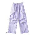 thumbnail image 2 of Gibobby Pantalones tipo cargo mujer 2023 Pantalones cargo Mujer Ropa holgada de ajuste relajado Pantalones negros Cintura alta Cremallera Cintura delgada con cordón(Morado,CH), 2 of 3