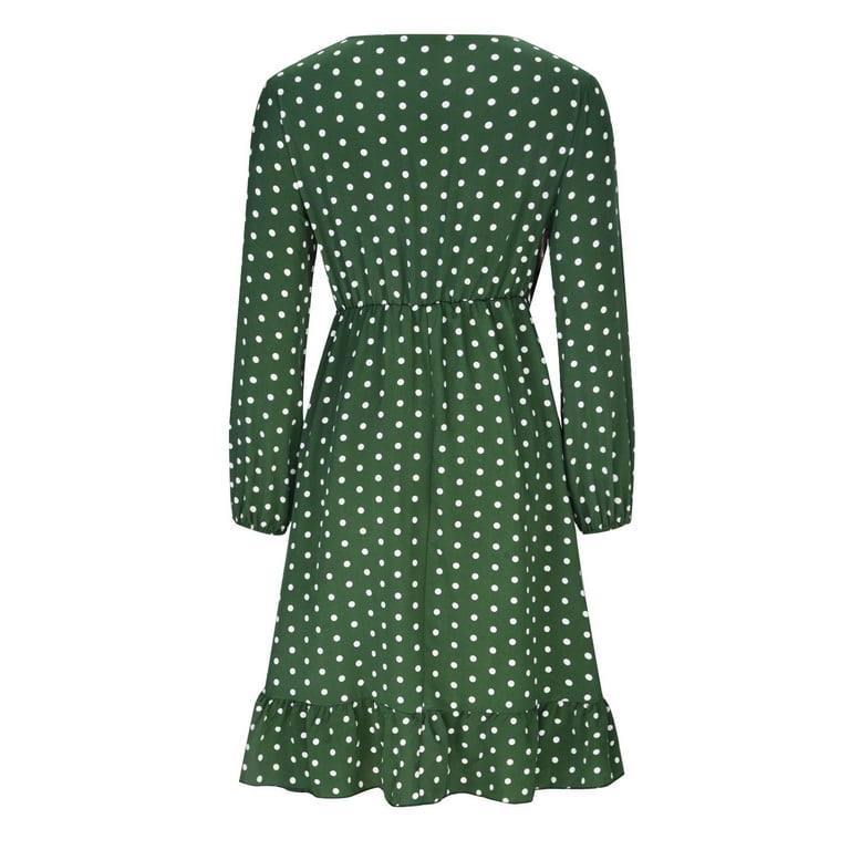 Herrnalise Women's V Neck polka dots dress Fashion Long