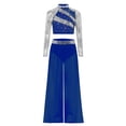 thumbnail image 4 of Aislor Girls 2 Piece Dance Outfits Sparkly Sequin Rhinestone Crop Top with Split Sides Flowy Pants Set Blue 6, 4 of 7