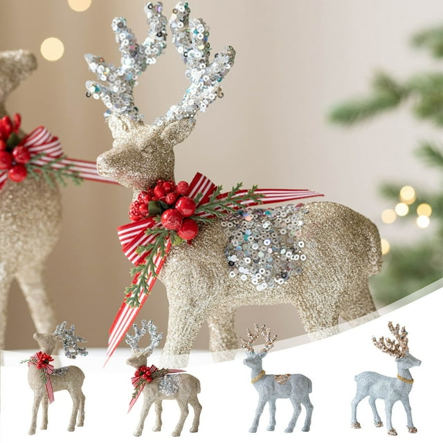Adorno Navideño con Polvo Brillante y Material Flocado, Adorno de Ciervo Navideño Milu, Adorno de Escritorio, Accesorio para Fotos, Regalo de Navidad.