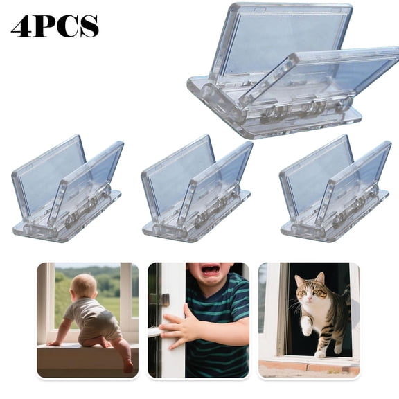 4 Pack Sliding Door Lock for Child Safety , Sliding Patio Door Lock for Child Proof, Glass Window Door Stopper for Childproof, Childproof Window Lock for Toddler Kids and Baby Proofing（Clear）