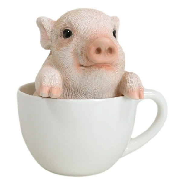 Ebros Gift Adorable figura de cerdo taza de té rosa de 5.25 pulgadas de alto, diseño coleccionable de animales realistas, estatua decorativa con ojos de cristal, granja campestre, cerdos caprichosos