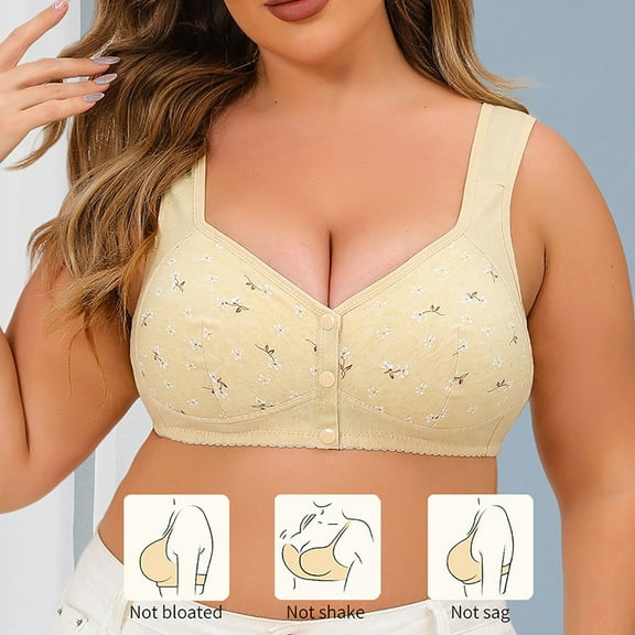 Censtreet Women's Plus Size Full Coverage Front Closure Posture Back Unpadded Wireless Support Minimizer Bra