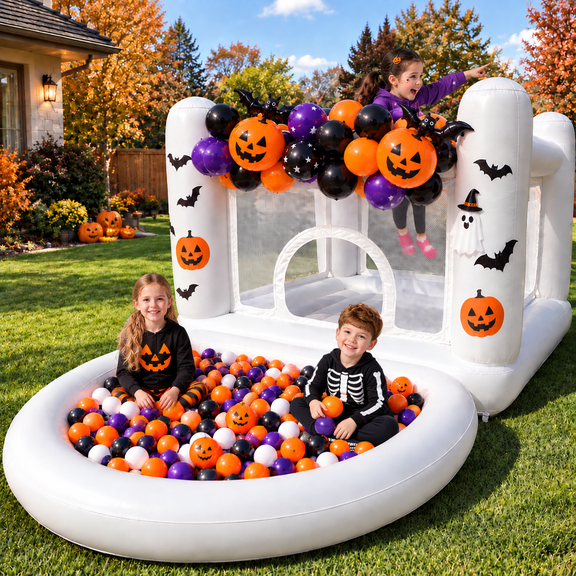 Inflatable Bounce House PVC Bouncy Castle with Detachable Air Cushion Ball Pait Dry & Wet Use, Perfect for Toddlers & Kids Under 6 Years Old