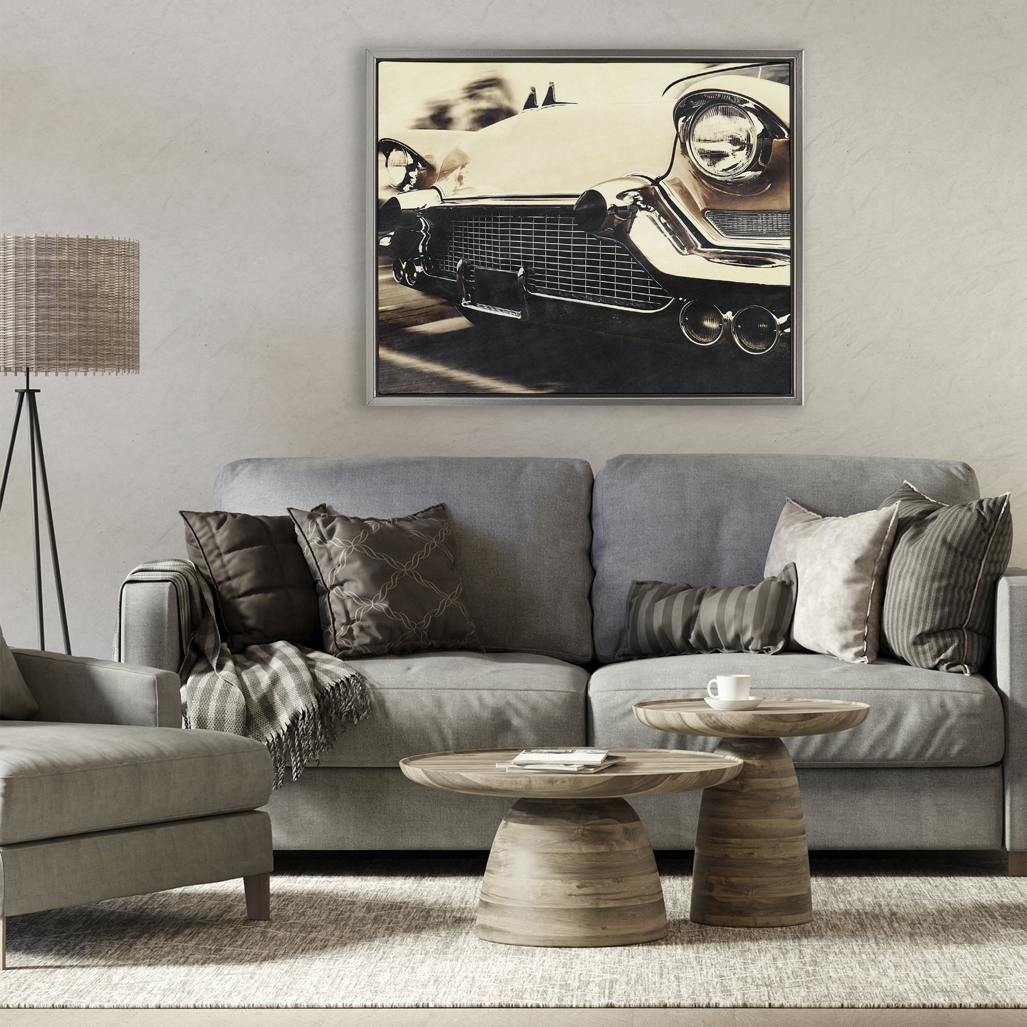 Stupell Industries Vintage Ride Headlights Gray Framed Floater Canvas Wall Art, design by Marcus Prime