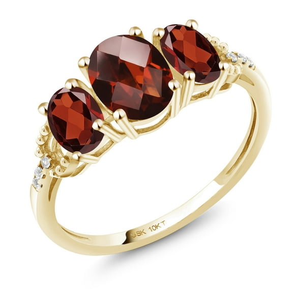 Gem Stone King 10K Yellow Gold Red Garnet and Diamond Accent Engagement Ring for Women (2.16 Cttw, Gemstone Birthstone, Size 9)