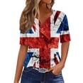 thumbnail image 2 of Lilgiuy Womens 4th of July Tops V Neck Buttons Trendy Shirts Short Sleeve Dressy Blouses 2024 American Flag Star Print Shirts Clothes(Red,S), 2 of 5