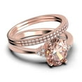 thumbnail image 2 of Dazzling Minimalist 2.50 Carat Oval Cut Morganite And Diamond Moissanite Engagement Ring, Wedding Ring, Two Matching Band in Silver With 18k Rose Gold Plating Gift For Loveria, Promise Ring, 2 of 4