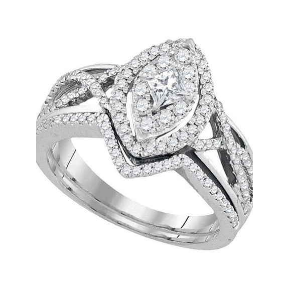 14kt White Gold Womens Princess Diamond Oval Bridal Wedding Engagement Ring Band Set 7/8 Cttw