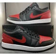 thumbnail image 1 of Ni - ke Ni - ke Air Jordan 1 Low Bred Twist Shoes Black White Red NIB 8.5M/10W #553558-067, 1 of 5