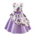 thumbnail image 3 of Otqutp Party Flower Girls Sundress Child Girls Sleeveless Pageant Dress Birthday Party Kids Floral Prints Bowknot Gown Princess Dress(Purple,6-7 Years), 3 of 3