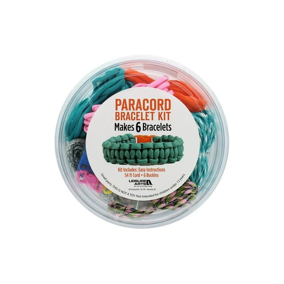 Leisure Arts Paracord Bright Bracelet Kit – DIY Paracord Bracelet Making Kit with 6 Cobra Stitch Knot Patterns, Parachute Cord & Buckles – Paracord Craft Kit for Adults & Kids 12 