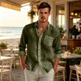 thumbnail image 7 of Mens Linen Shirt Long Sleeve Button Down Casual Loose Fit Breathable Summer Top Solid Color Lightweight Beach Vacation Wear for Men Army Green S, 7 of 7